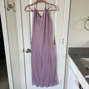 Purple satin dress with cowl neck back